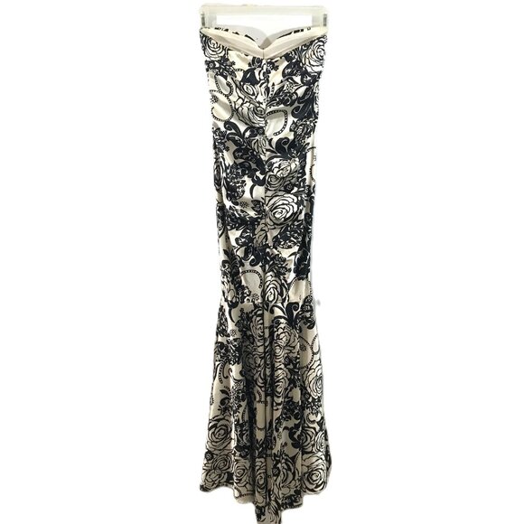 Strapless Floor Length Dress Formal Floral Black White Sz 4, DJ-JAZ - Picture 7 of 11